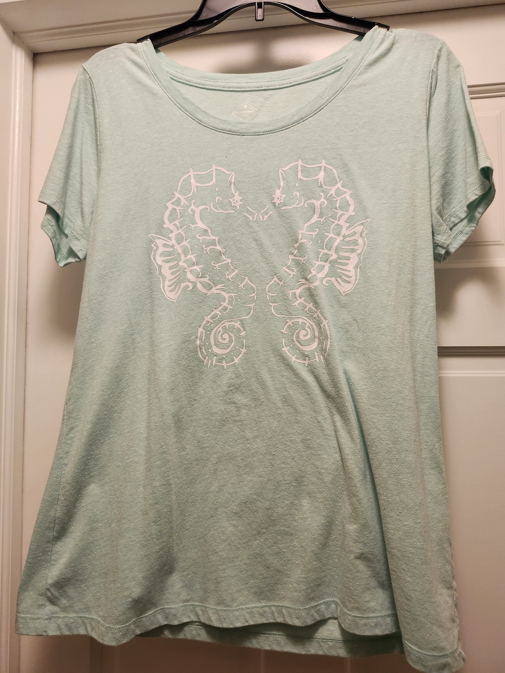 St. John's Bay Seafoam Green Short-Sleeve Tee with White Seahorse Graphic